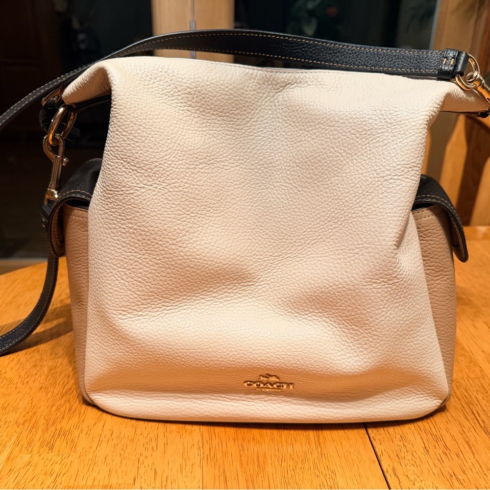 Coach Two-Tone Pebbled Leather Hobo — Cream & Tan with Brown Strap - Picture 11 of 13